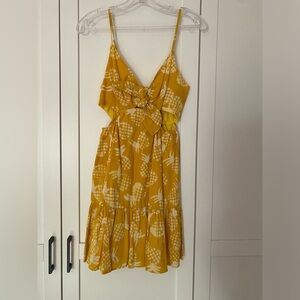 AQUA x Studio 189 Yellow Batik Cut-Out Sundress Mini Dress Size XS